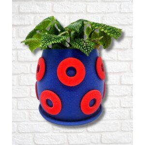 Phish Donut Handmade Blue and Red Planter, Flower Pot - 5" x 5" | Eco-Friendly P